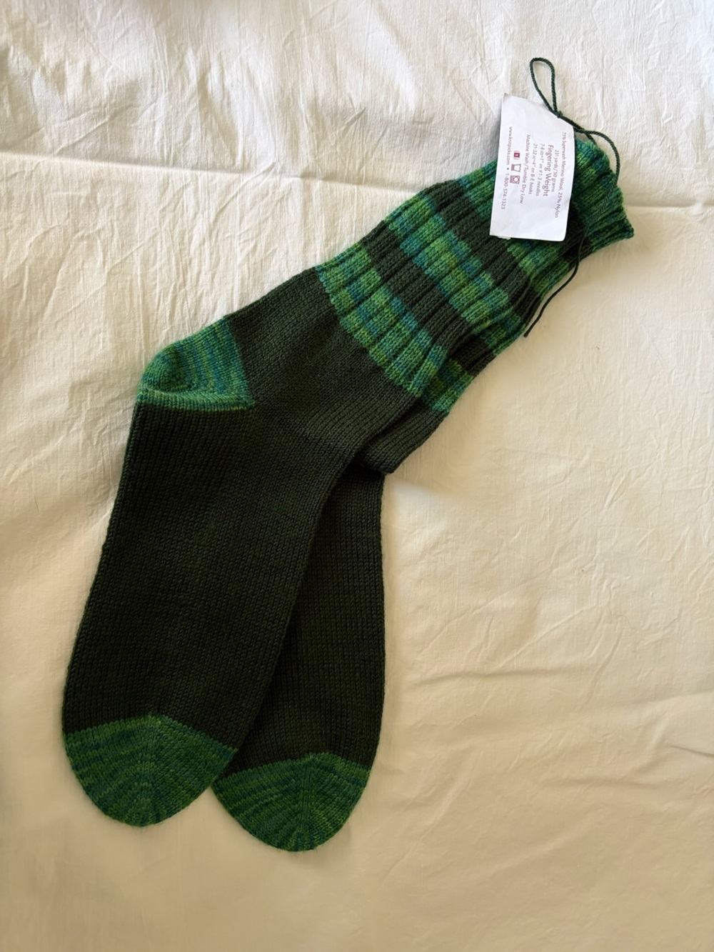 Men's Merino Wool Green Ribbed Crew Socks